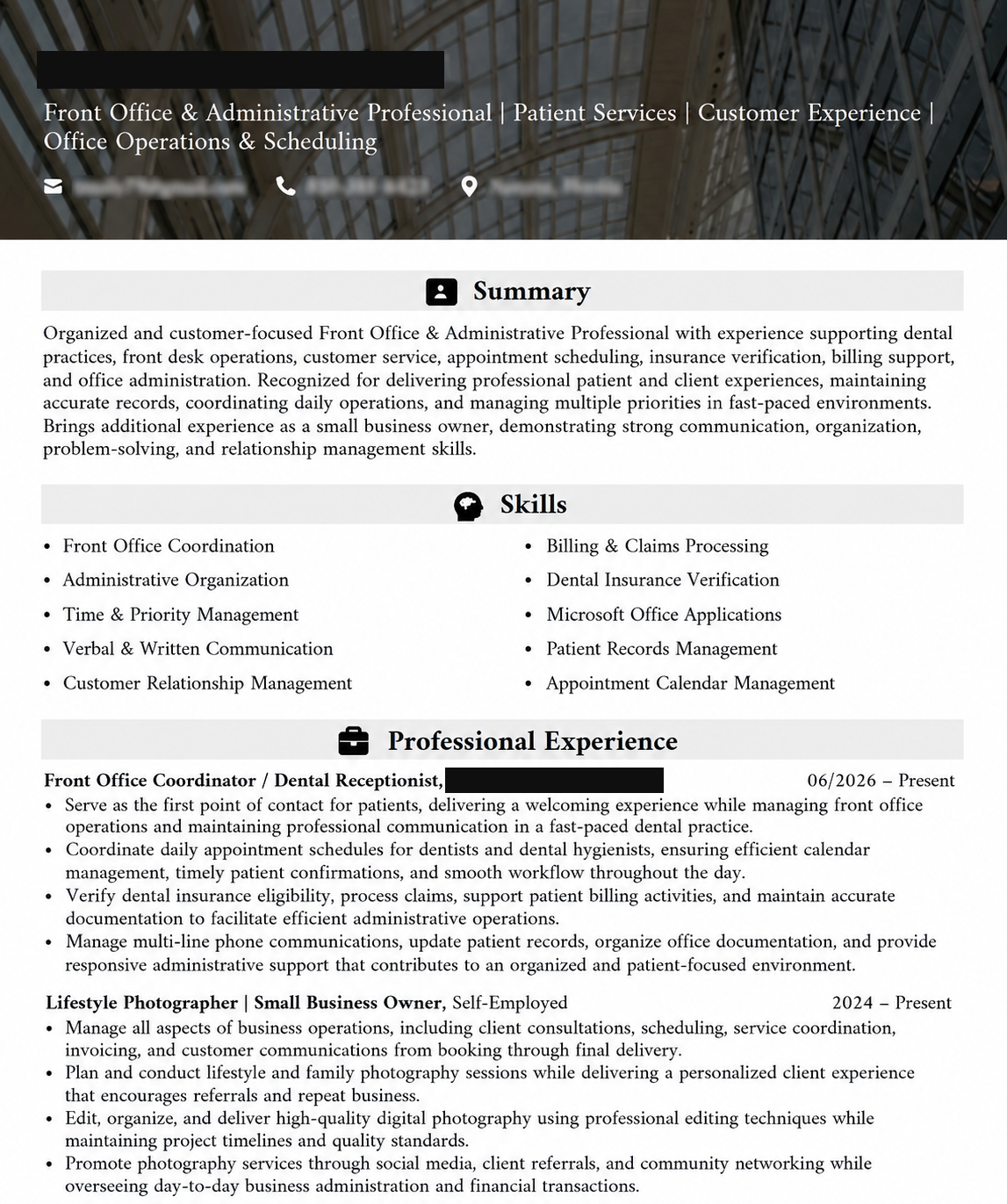 Grace's resume after Virtue Careers transformation
