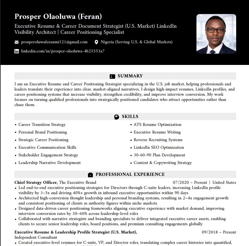 Resume after Virtue Careers transformation